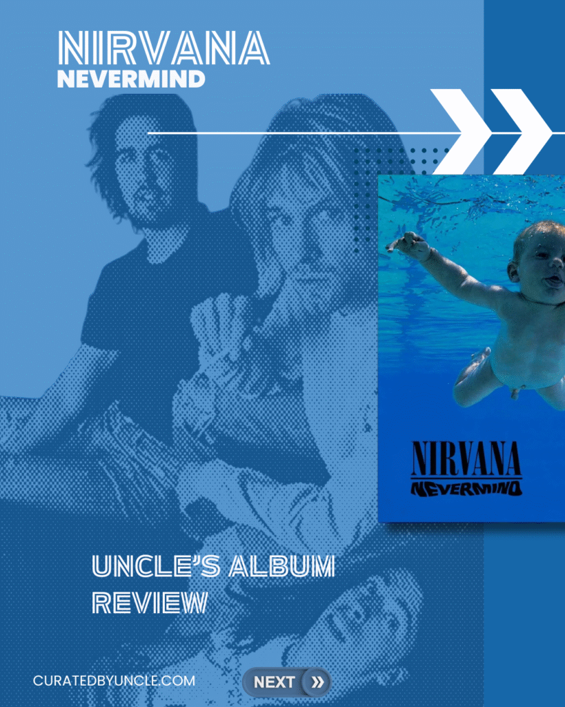 stylised image of nirvana with the album cover for the album nevermind