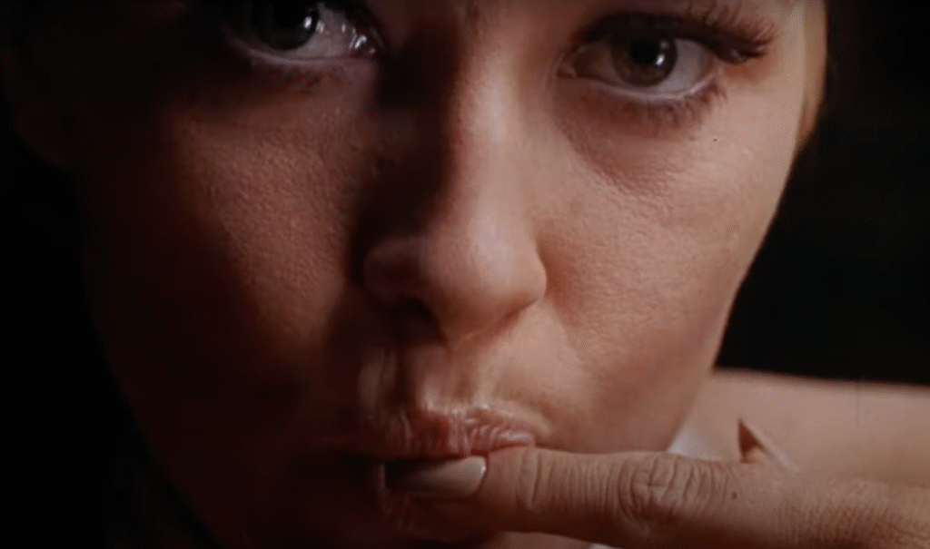 Screenshot shot from the thomas crown affair (1968) faye dunaway close up playing chess