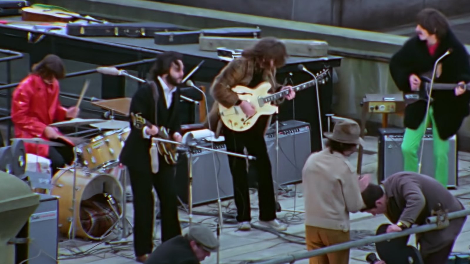 Image: The Beatles performing on the Apple Corps rooftop, 1969