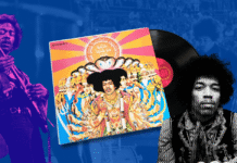 How Axis Bold as Love (1967) Proved Hendrix Was From Another Planet (Musically, Anyway) images of jimi hendrix with the vinyl album of axis bold as love 1967 overlaid