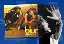 Parklife (1994): Blur’s Britpop Masterpiece or Just a Musical Pint with the Lads? image of the vinyl album cover foe parklife by blur overlaid with image of damon alban