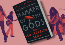 Hammer of the Gods (2024): Led Zeppelin’s Debauched Odyssey Gets a Fresh Coat of Sin image of led zeppelin with a copy of the book hammer of the gods overlaid