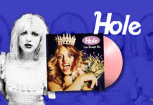 Hole | Live Through This | 1994: Glitter, Grunge and Guts on Display stylised image of Courtney love from the band hole with the vinyl album cover for live through this