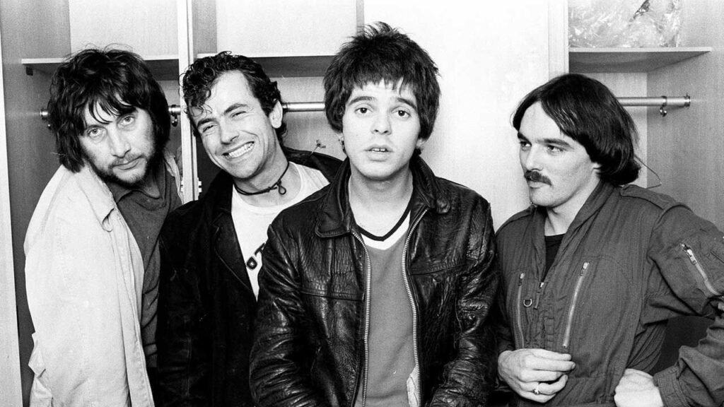 black and white band photo of the stranglers 1977